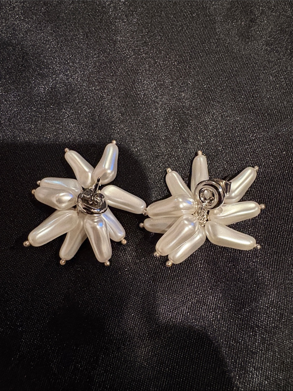 Justine Clenquet Moon Stud Drop Earrings White Simulated Imitation Pearl Flower